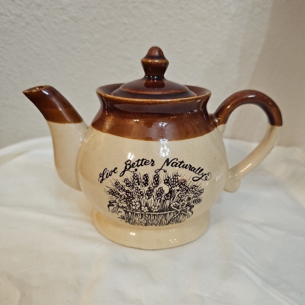 Vintage Enesco Stoneware Teapot "Live Better‎ Naturally"
